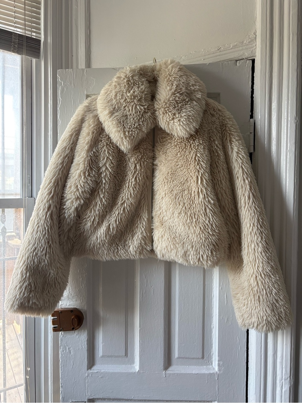 Abercrombie & Fitch Cream Faux Fur Zip-Front Jacket